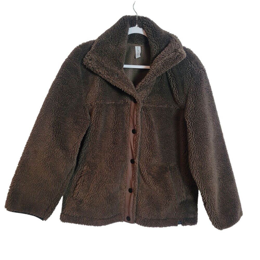 Varley Clemson Sherpa Fleece Oversized Jacket Women's Small Brown Button Up Cozy